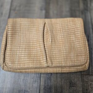 LOFT Tan Woven Straw Flap Clutch Bag Neutral Summer Beach Handbag Resort